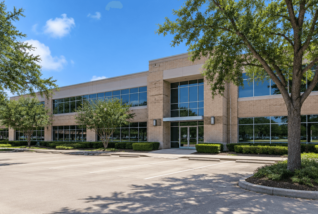 A two-story suburban office building